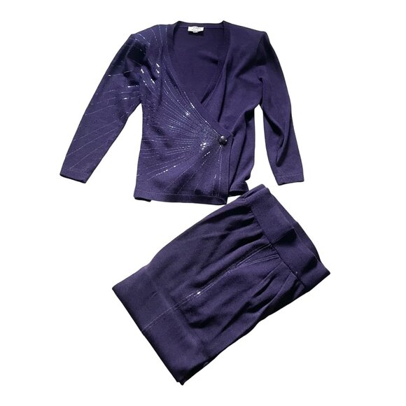St. John For Neiman Marcus Purple Knit Cardigan & Pants Set 12